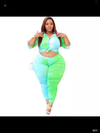 Blue and green two piece plus size set