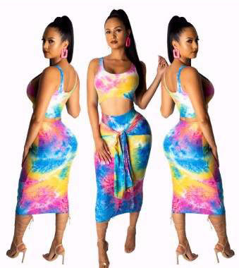 Tie Dye 2 piece crop top skirt set